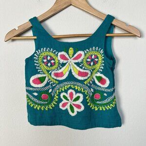 Tuchinda Girls Veronika Top Teal Embroidered Tank Size‎ 6 Artsy Bohemian Indie